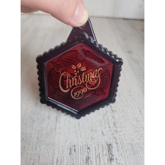 Avon Christmas 1990 red stained glass vintage ornament Xmas - Picture 2 of 5